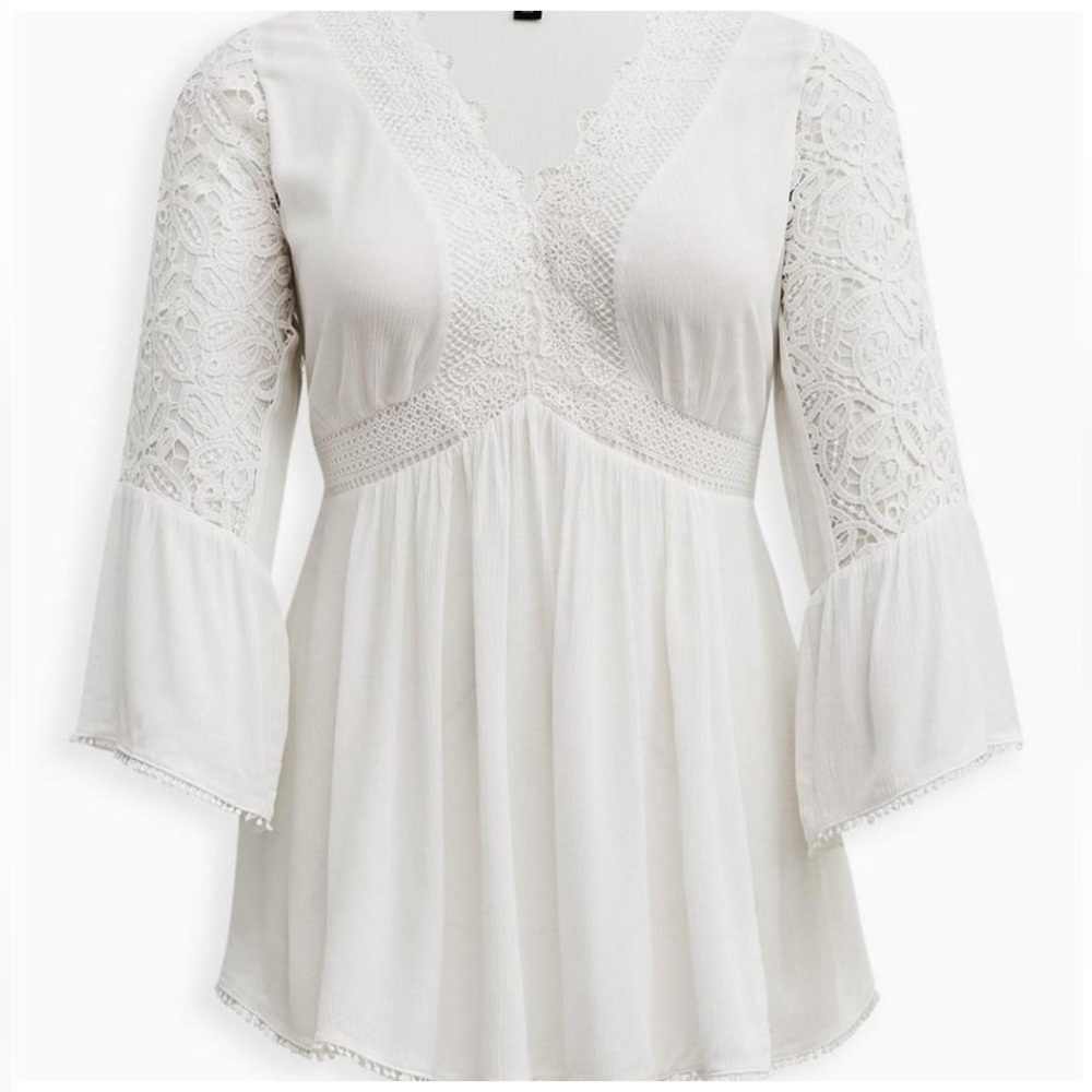 Torrid Babydoll Crinkle Gauze Lace Detail Top